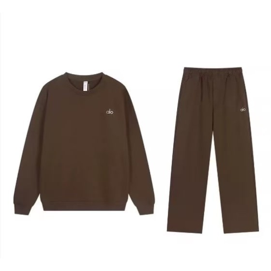 ALO Dark Brown Crew Neck Straight Suit